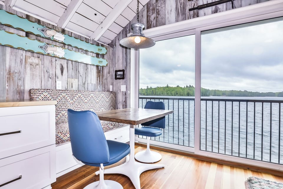 Eat a romantic dinner and enjoy the view from this cozy dining booth.