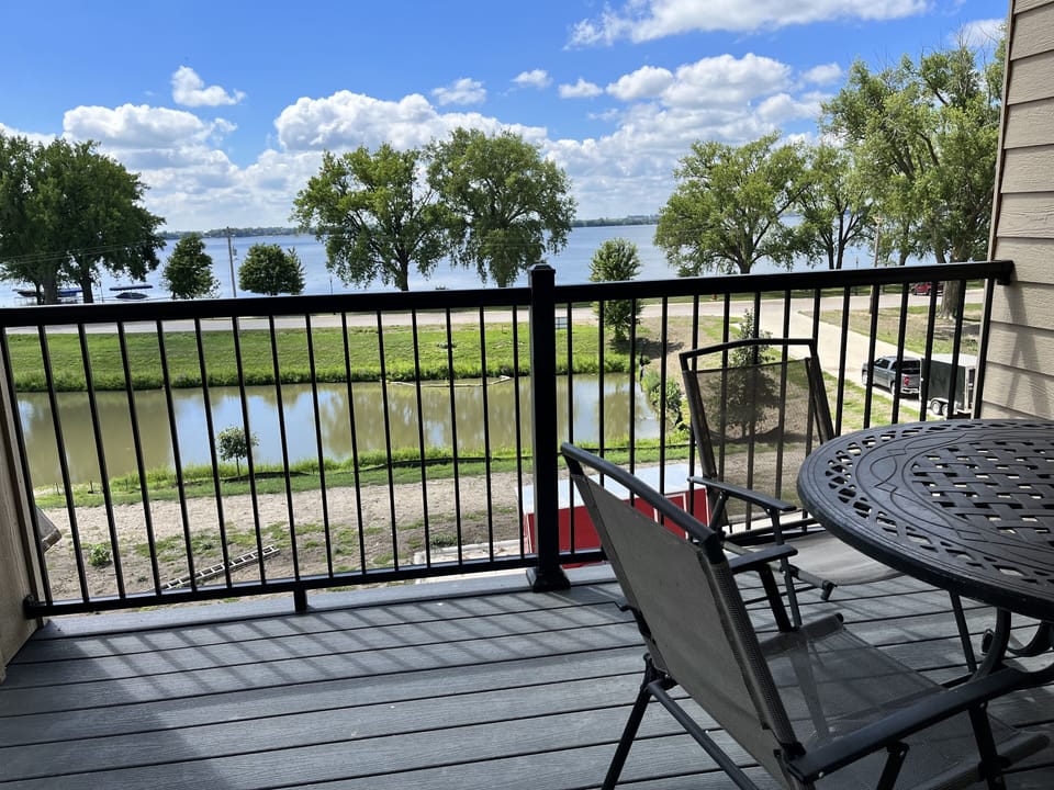 Seating area on balcony overlooking the lake 