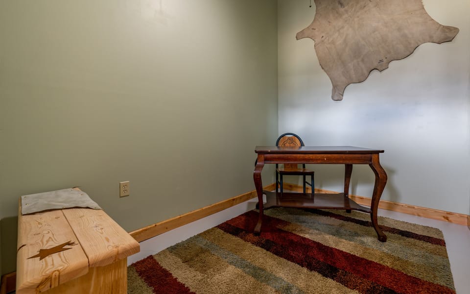 Desk and sitting bench in office