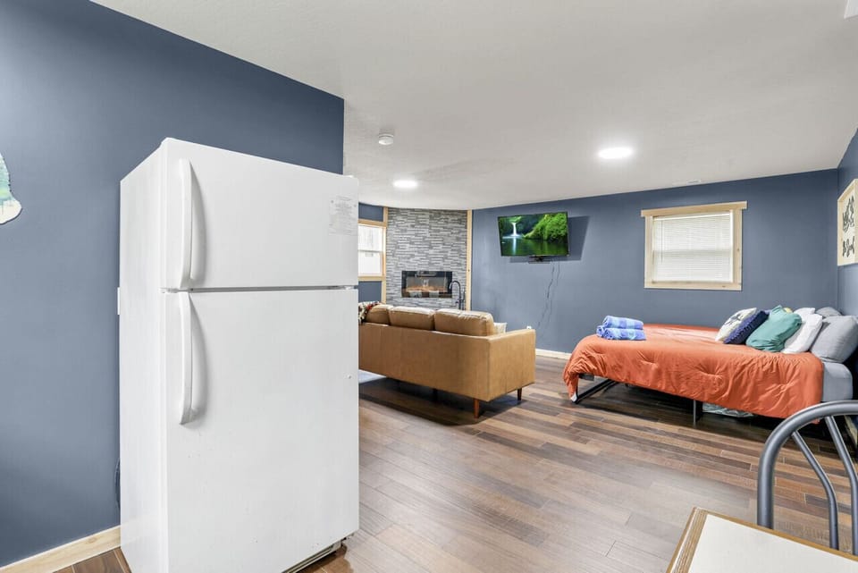 Kitchen table and fridge