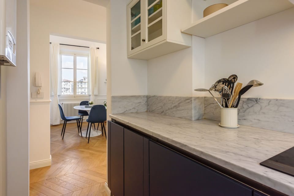 Luxury Apartment | Private kitchen | Fridge, microwave, oven, stovetop