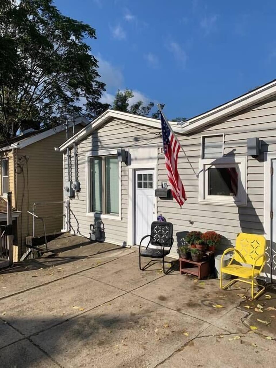 A picture of the exterior of the building.  The unit is located on the left side (our office is on the right).  The front is a great place to hang out at the end of the day.  