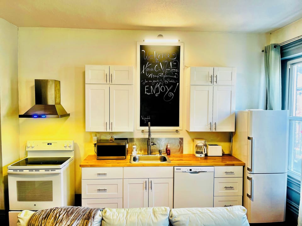 Coffee always in stock Organic sugar, creamer and coffee flavoring also on hand.