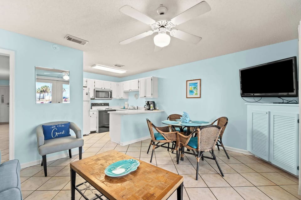 We have a TV for your enjoyment with standard cable.