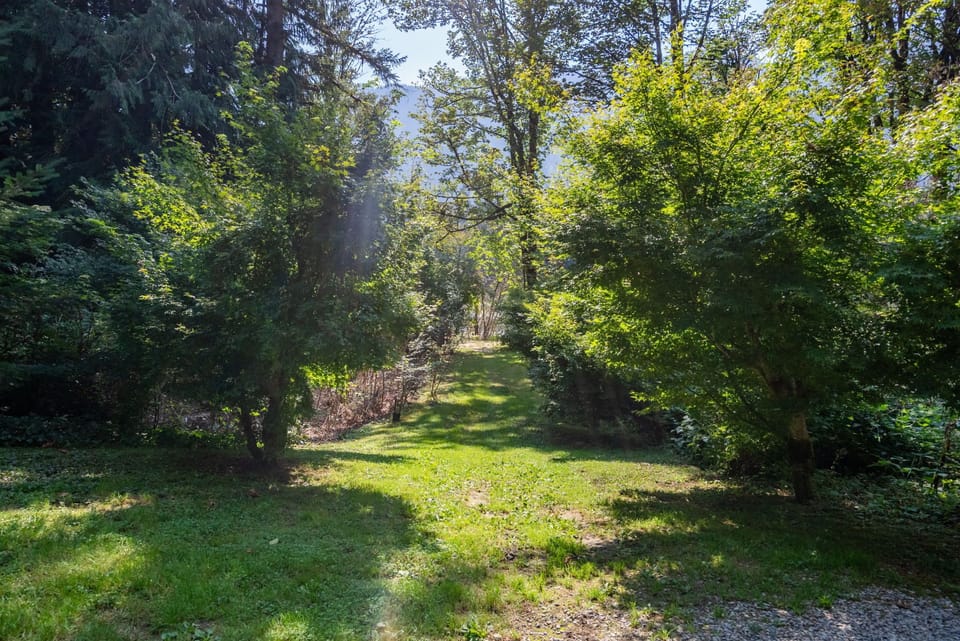 Path beside the deck down to explore the 2+ private riverside acres