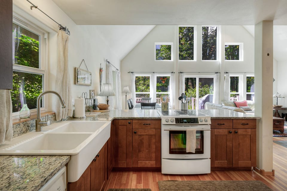 Just off the entryway is the sizeable kitchen