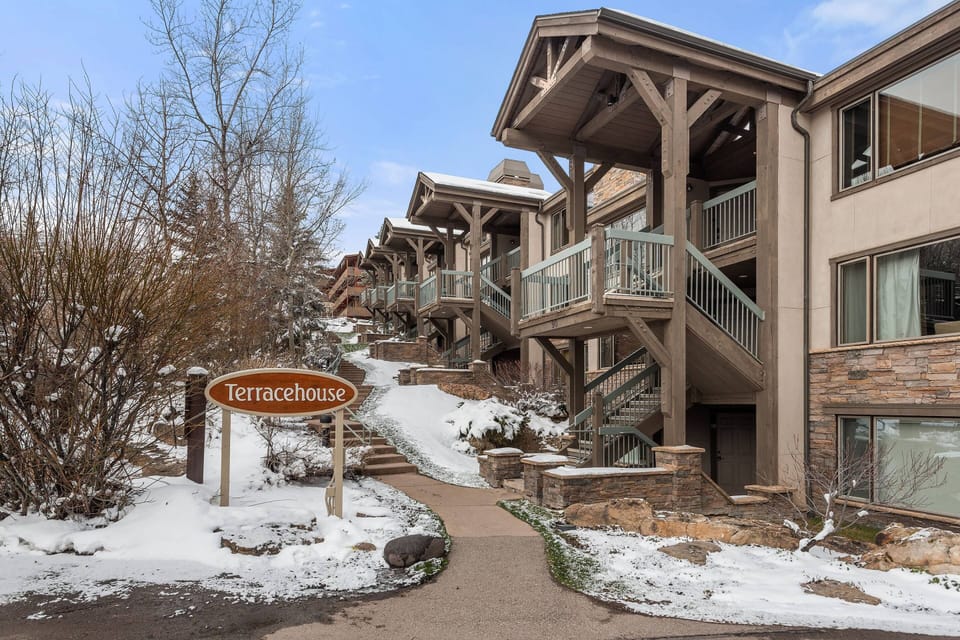Your vacation rental is located in the second building with easy access to the hot tub, ski slope and pool and fitness area.