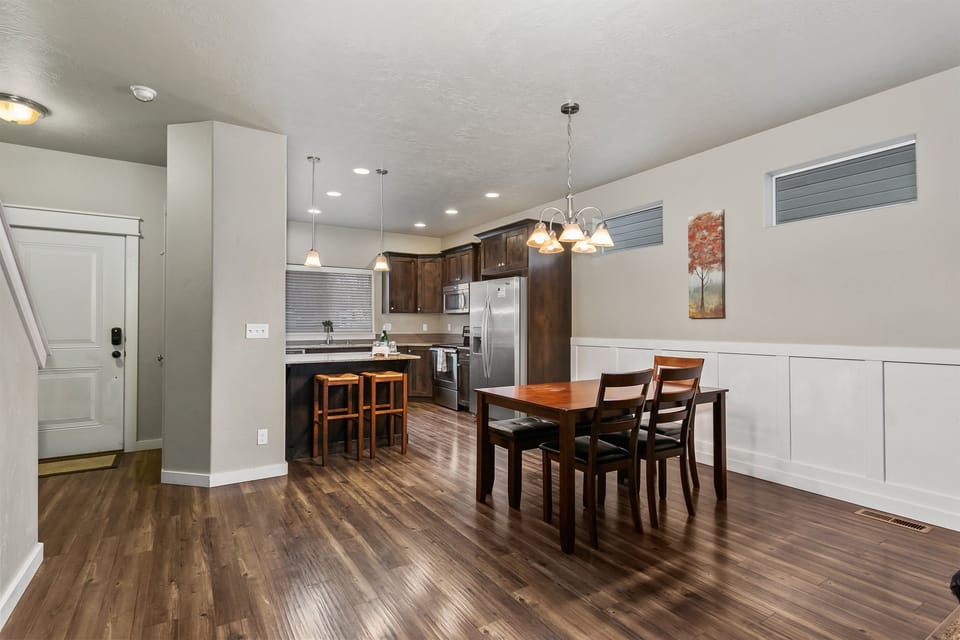 View of the dining area looking toward the kitchen.