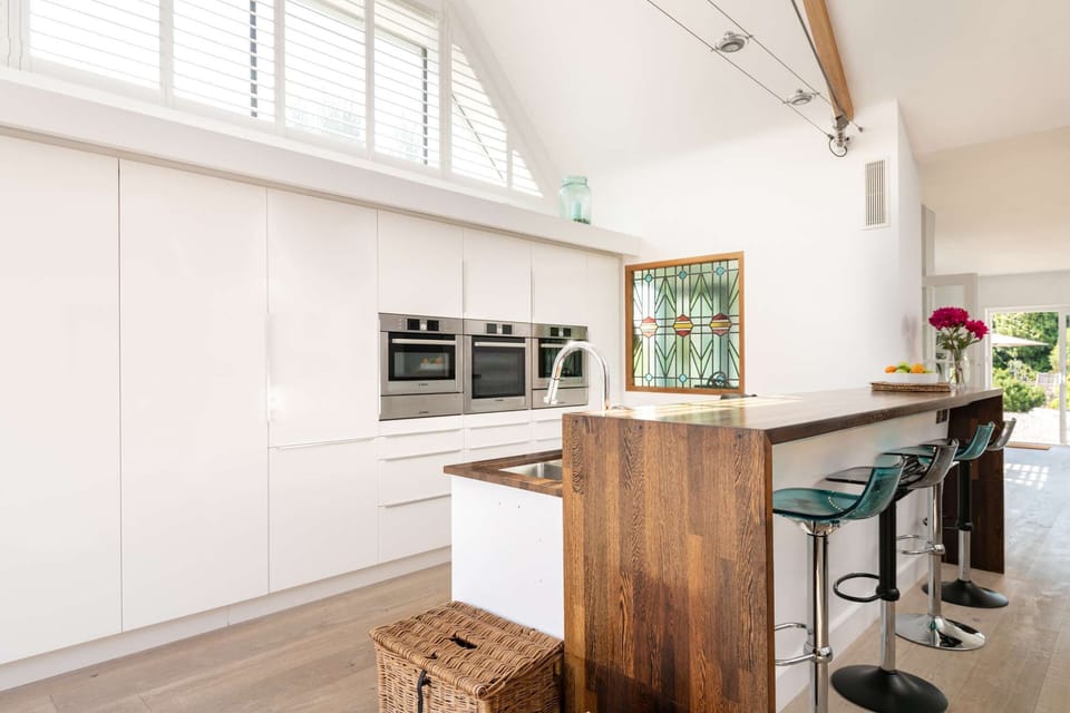 Kitchen Area with Bosch Oven, Microwave, Steam Oven &amp; Warming Drawers