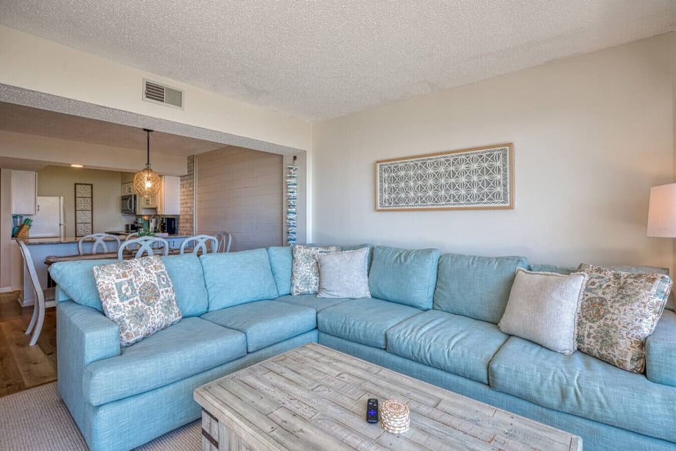 Open floor plan and the couch is SO comfortable!