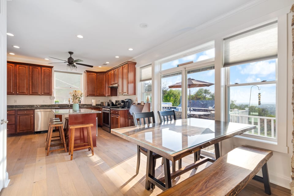 Dining area and kitchen with view