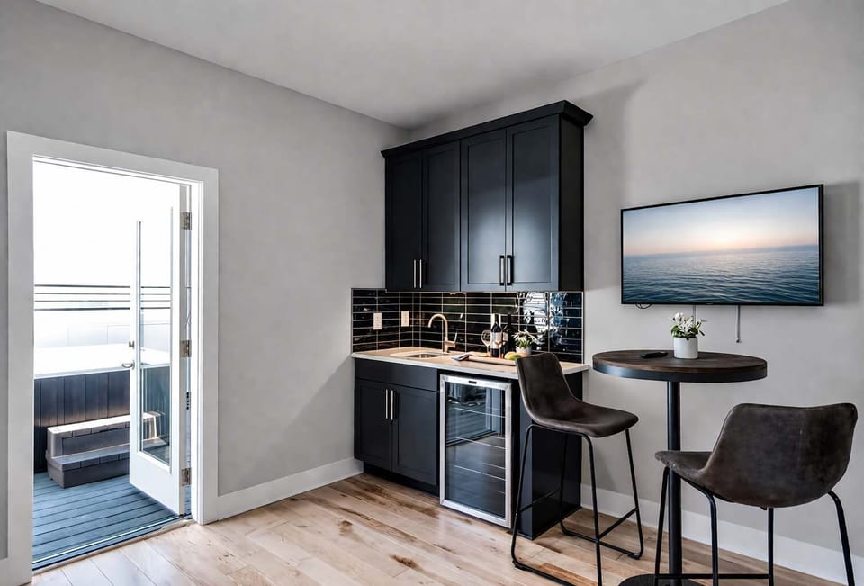 Enjoy seamless indoor-outdoor living with a wet bar leading to the rooftop patio.