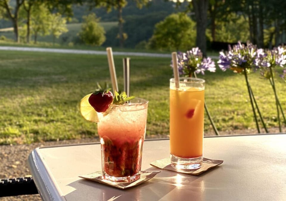 Refreshing drinks on a sun-drenched patio.