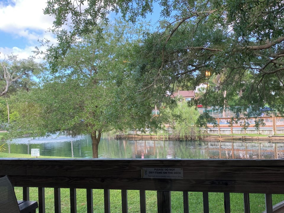 View from patio.  You can see pool, pickleball and Tennis