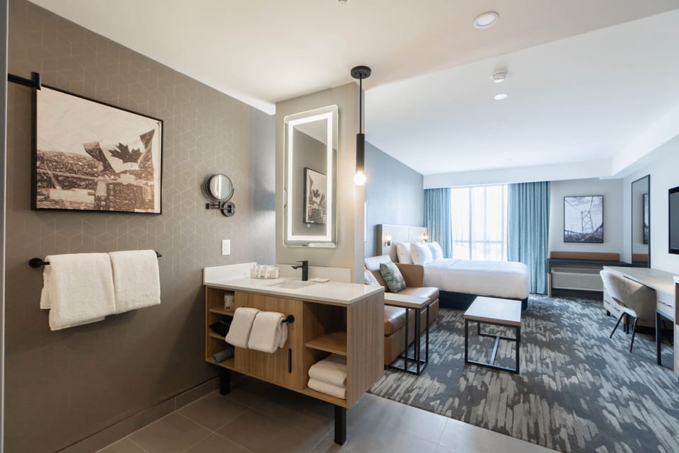 Standard Room, 1 King Bed with Sofa bed (Euro Bathroom) | Bathroom | Hair dryer, towels, soap, shampoo