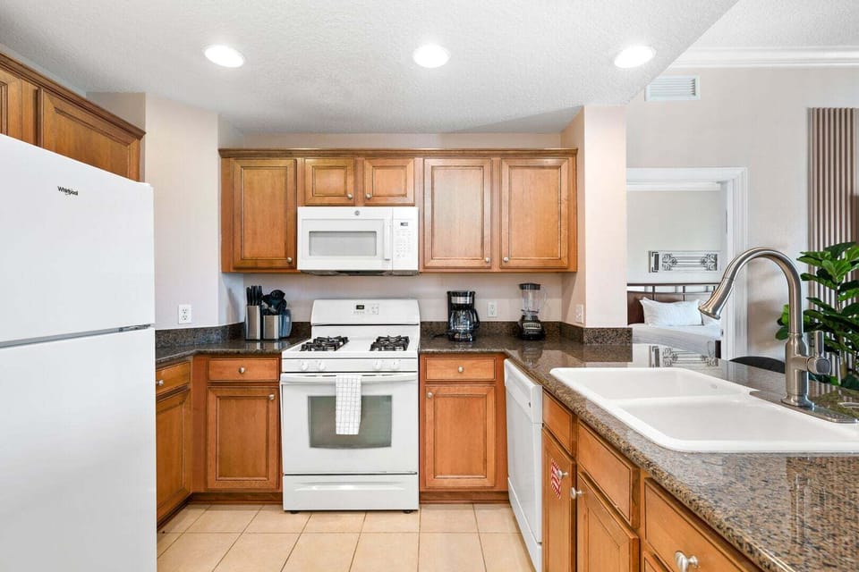 Our kitchen is fully equipped with stainless steel appliances to prepare your meals for the day.