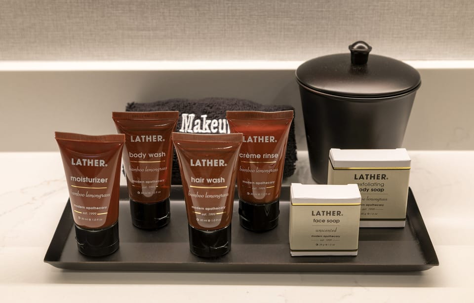 Hypo-allergenic bedding, in-room safe, blackout drapes