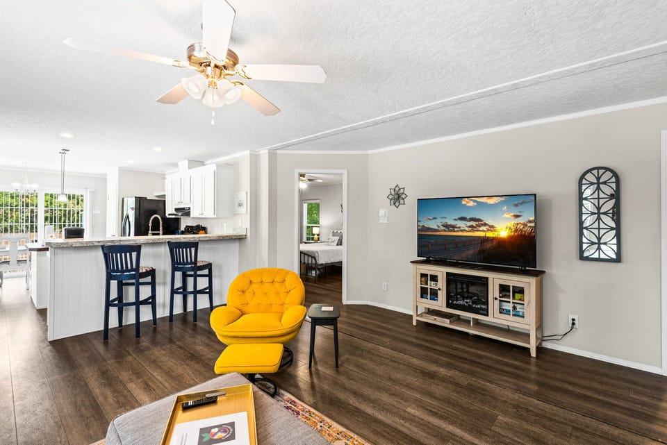 Enjoy a movie on the large flat-screen TV