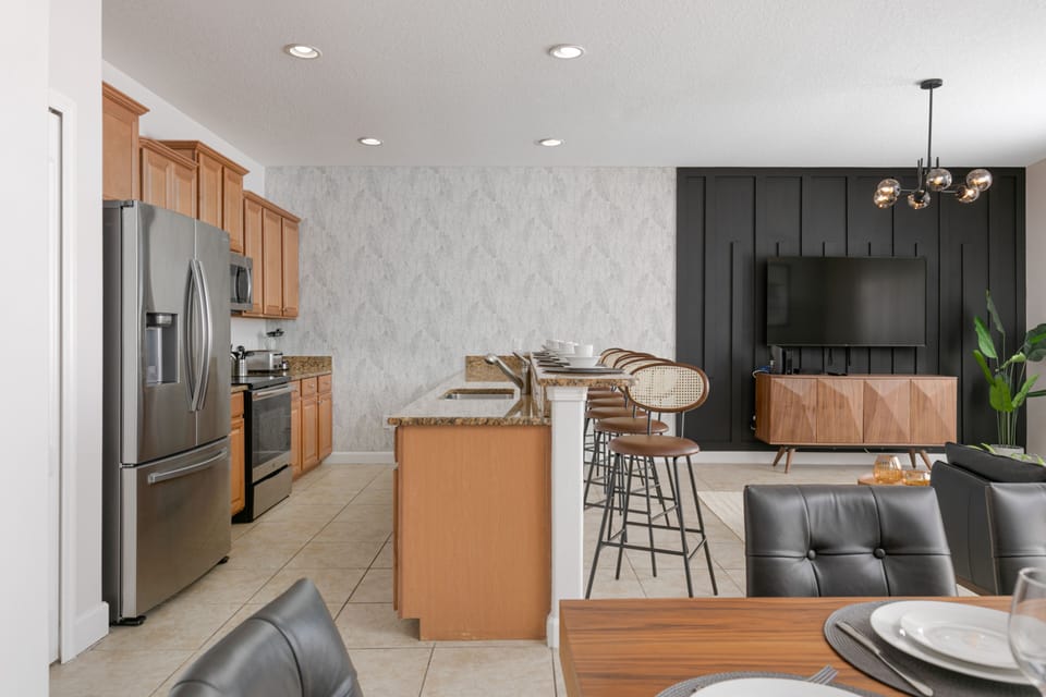 The island provides space for up to six bar stools