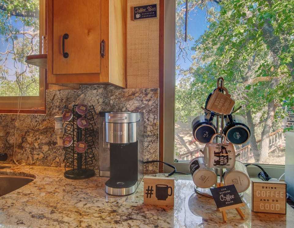 Coffee Station with a new  Keurig® coffee maker and cups. 