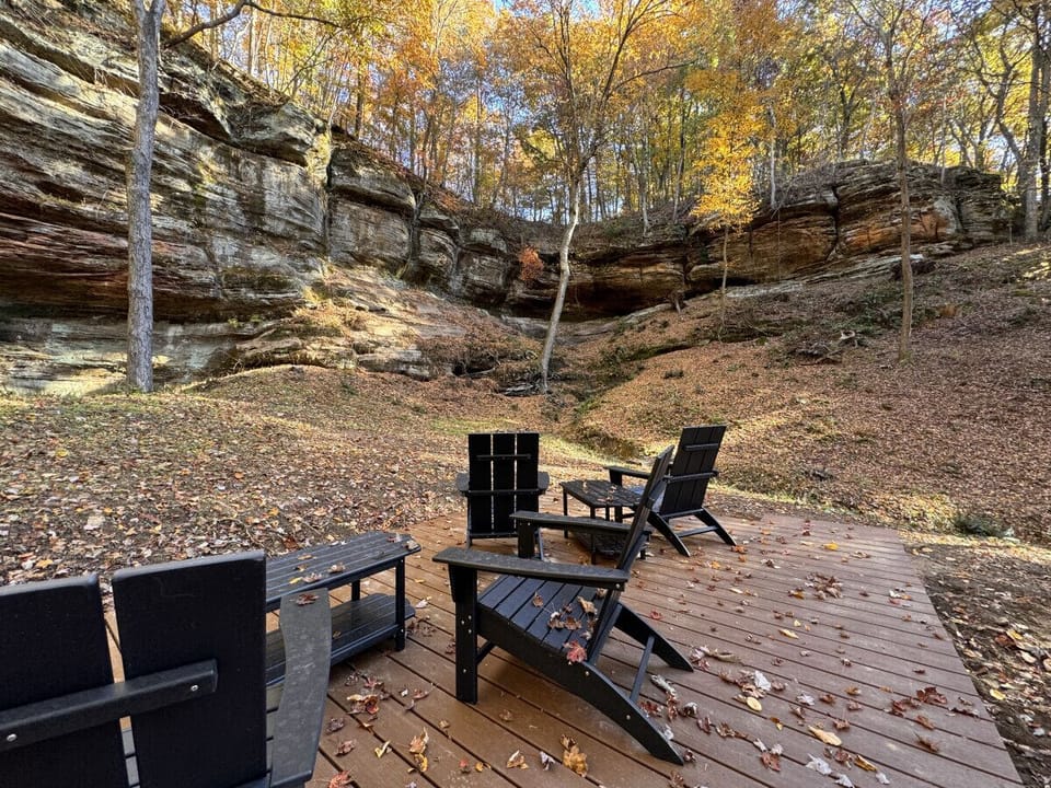 We have a platform (Moon's Landing) at Horseshoe Canyon to sit and enjoy some of our seasonal waterfalls, caves, cliff/rockwall, canyon while on our private hiking trails