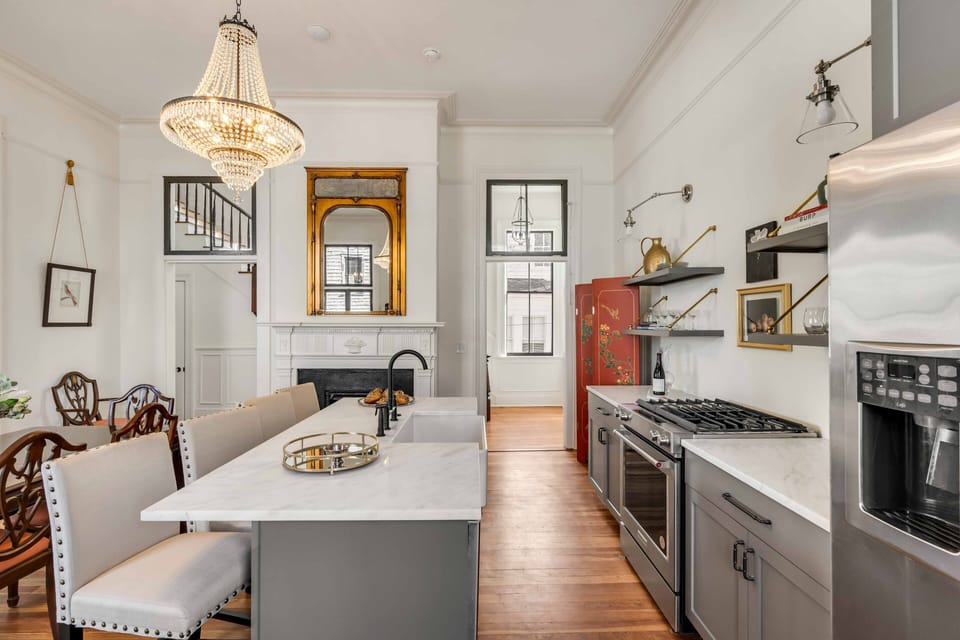 Kitchen with Large Island & Gas Range