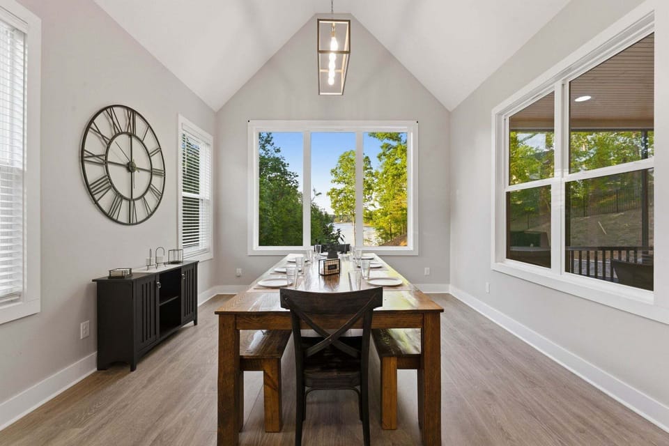 Dining area with large farmhouse table- seating for 8