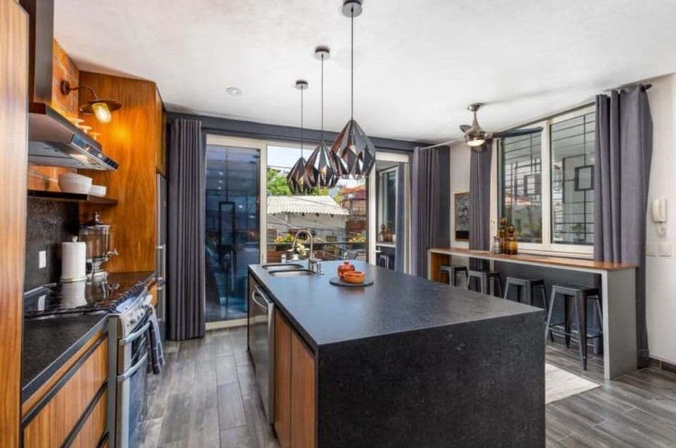 Kitchen and terrace.