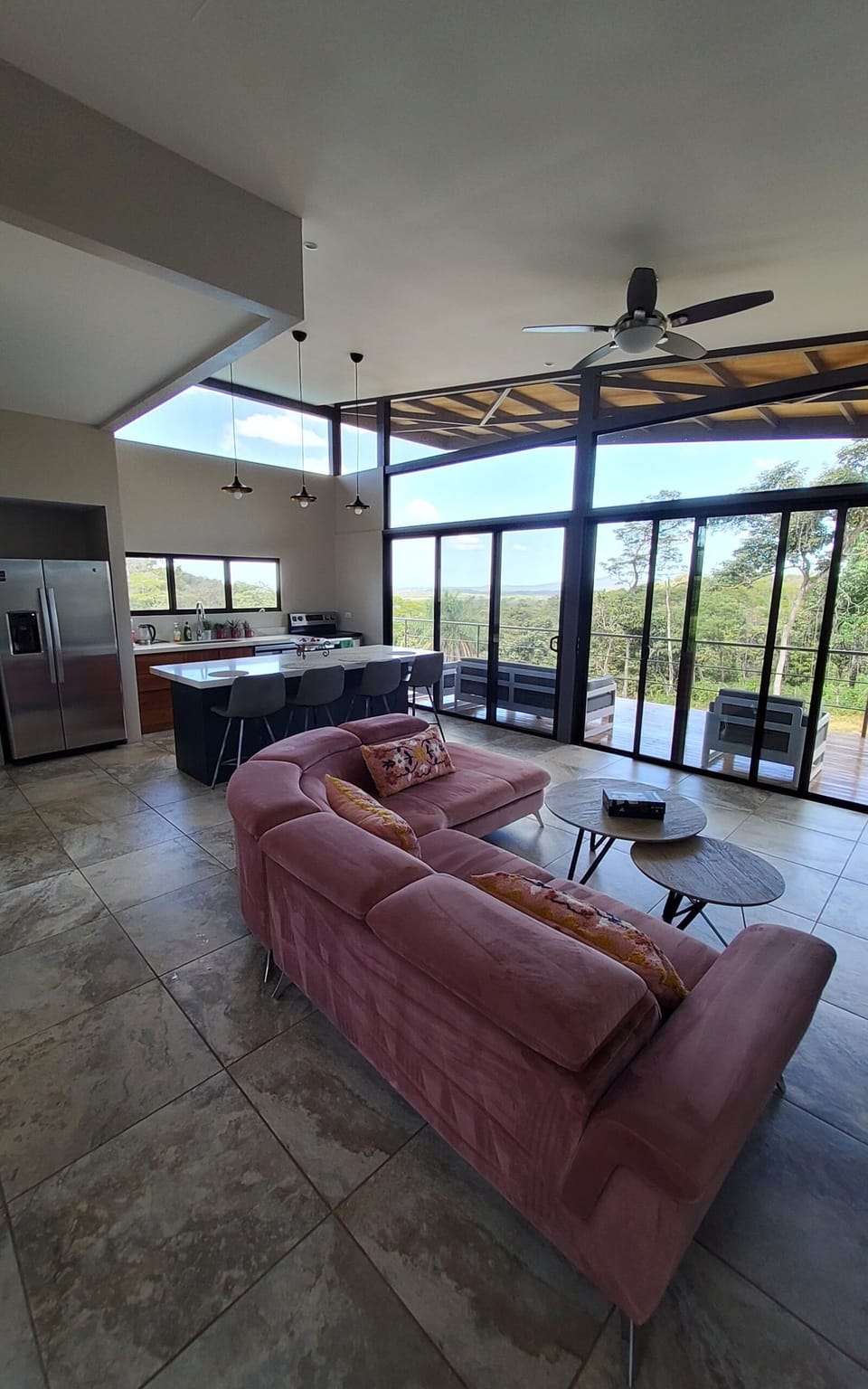 living room, kitchen, patio