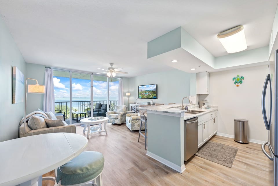 Under cabinet lighting is great for evening TV or viewing outdoor lights.