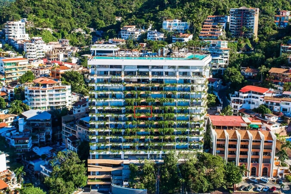 [Location] Red mark = us. Front of building, 6th floor. Shaded until late afternoon.