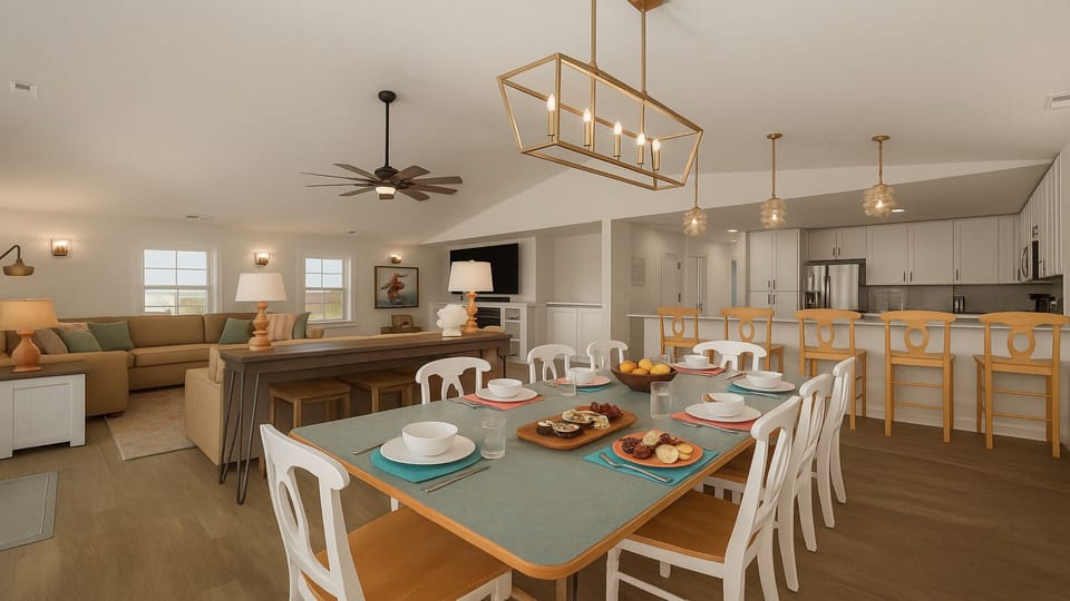 The heart of the home – open kitchen, living, and dining spaces built for large group comfort and connection.