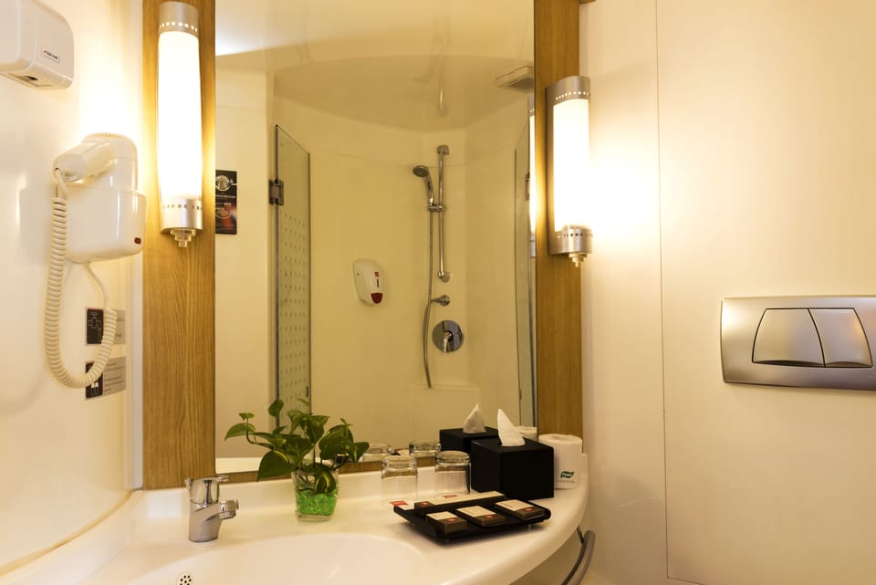 Shower, eco-friendly toiletries, hair dryer, slippers
