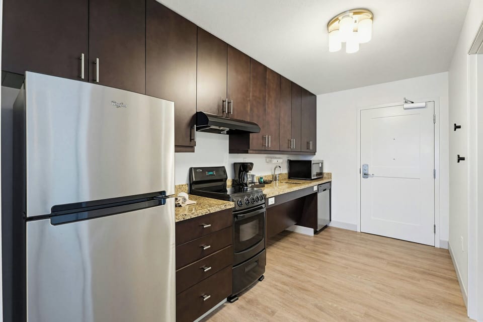 Fridge, microwave, stovetop, dishwasher