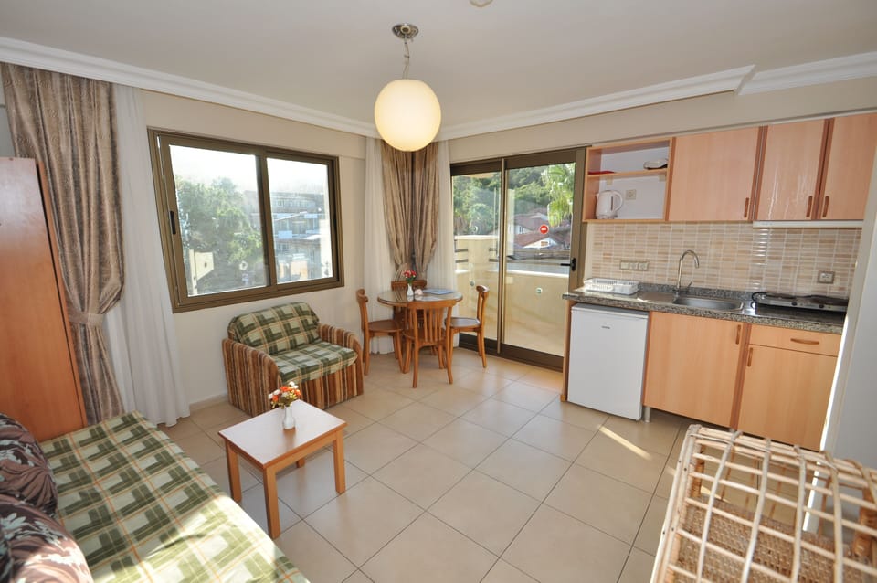 Basic Apartment | Private kitchen | Mini-fridge, highchair, dining tables