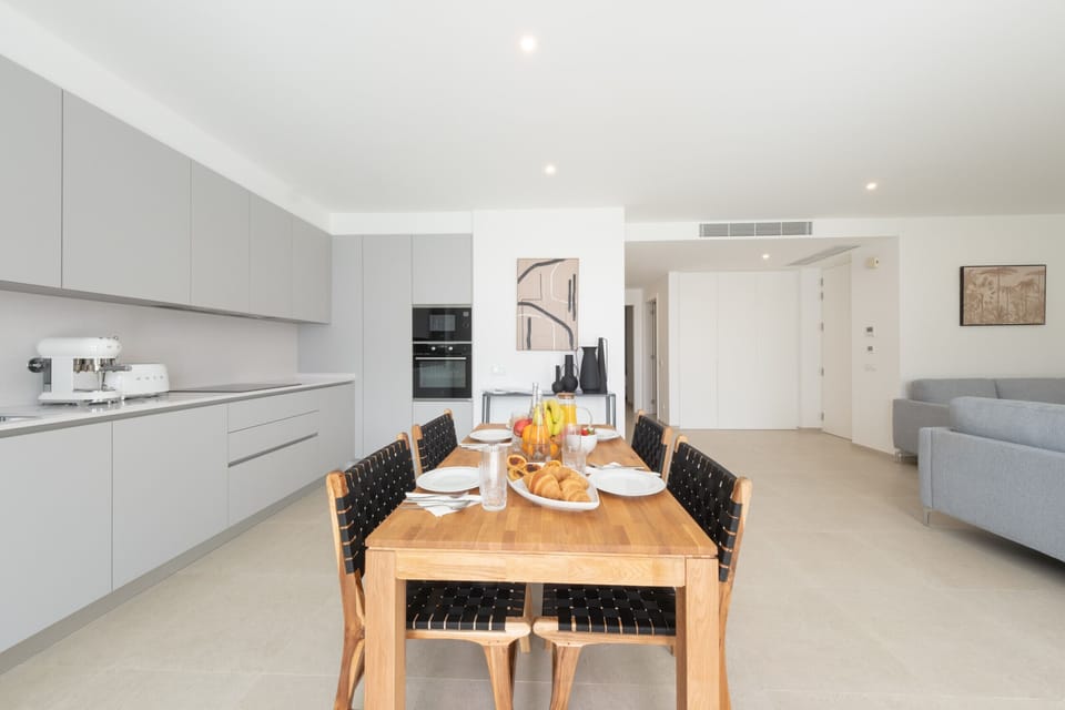 Dining table and kitchen