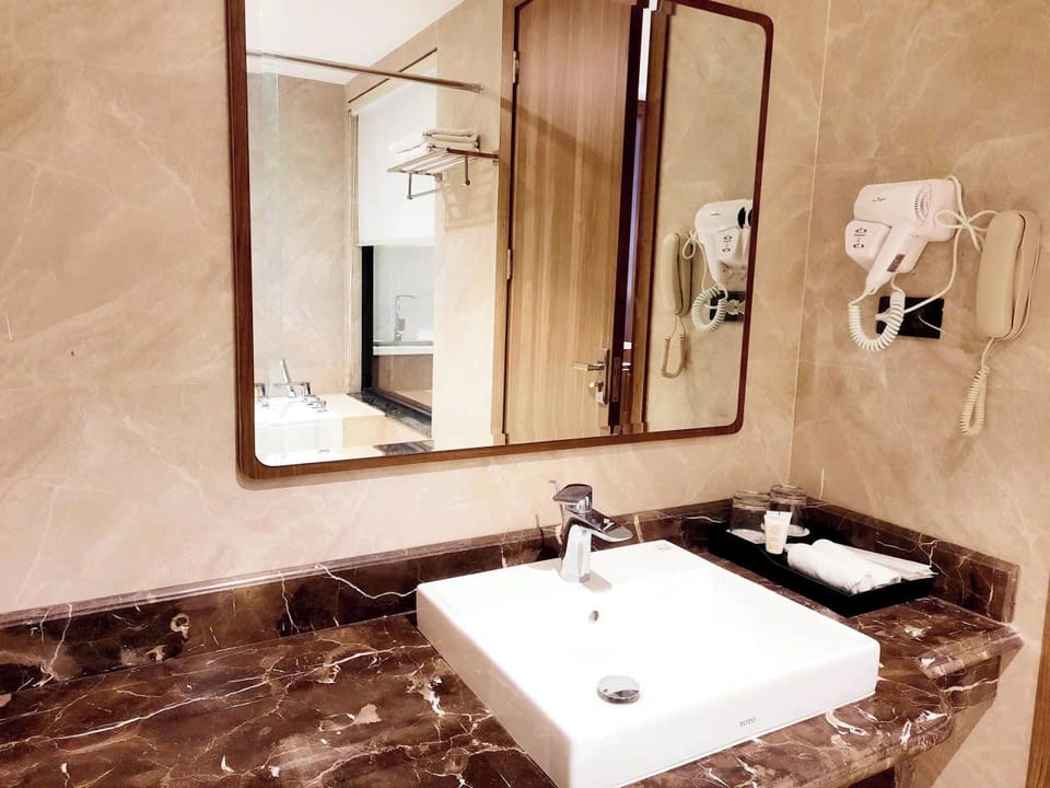 Shower, slippers, towels