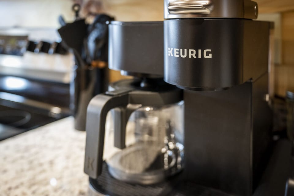 Dual coffee machine - drip and K cups. We provide 10-12 K cups. 