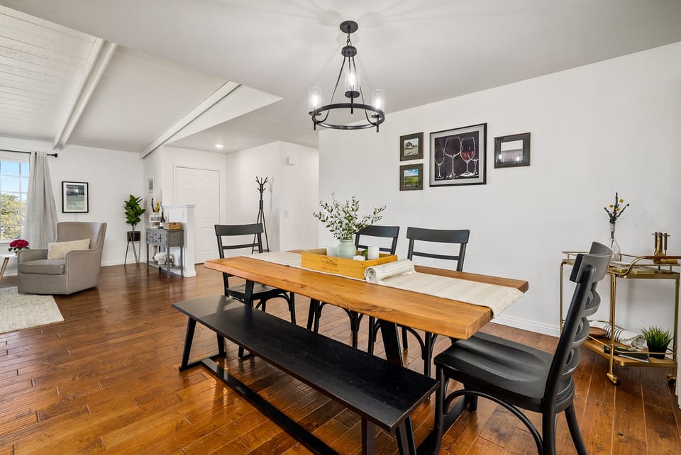 Gather at the long table for relaxed shared meals