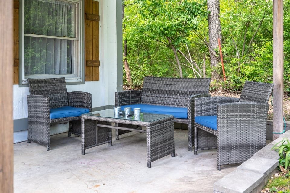 Relax under the covered front porch