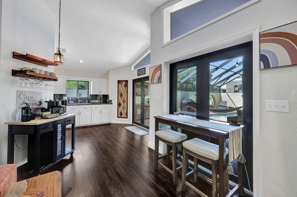Enjoy our coffee station and a work area overlooking the pool and the lanai!