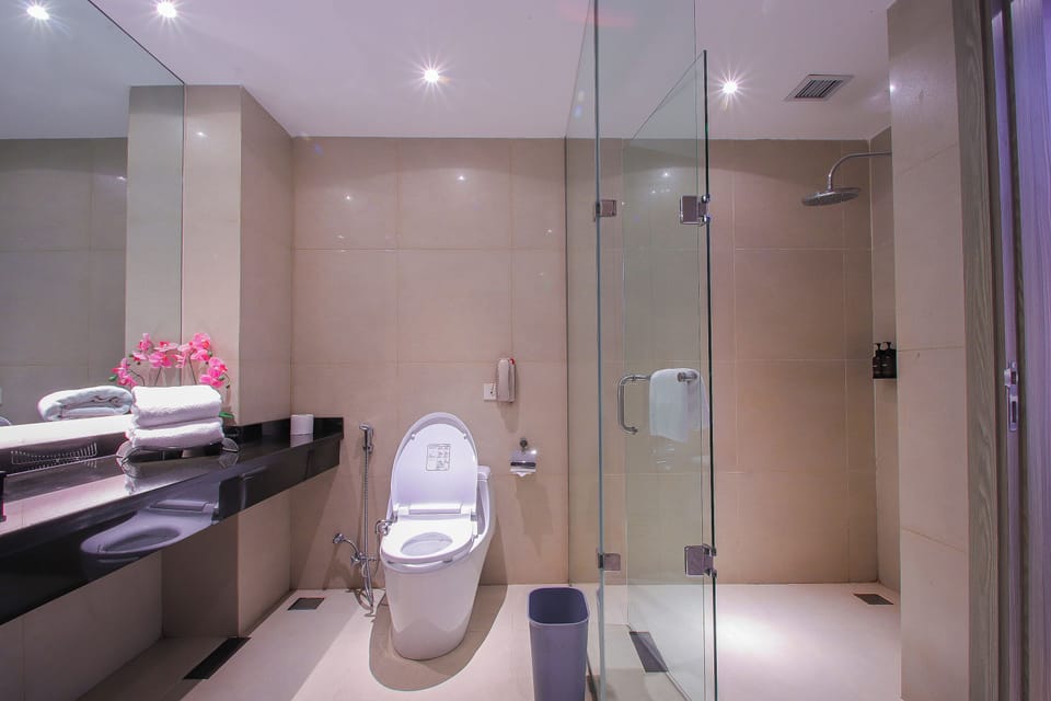 King Bed Suite Pool | Bathroom | Rainfall showerhead, free toiletries, hair dryer, slippers