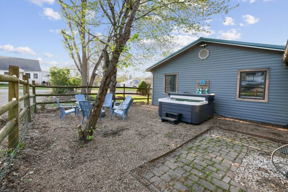 Backyard firepit and Hot tub