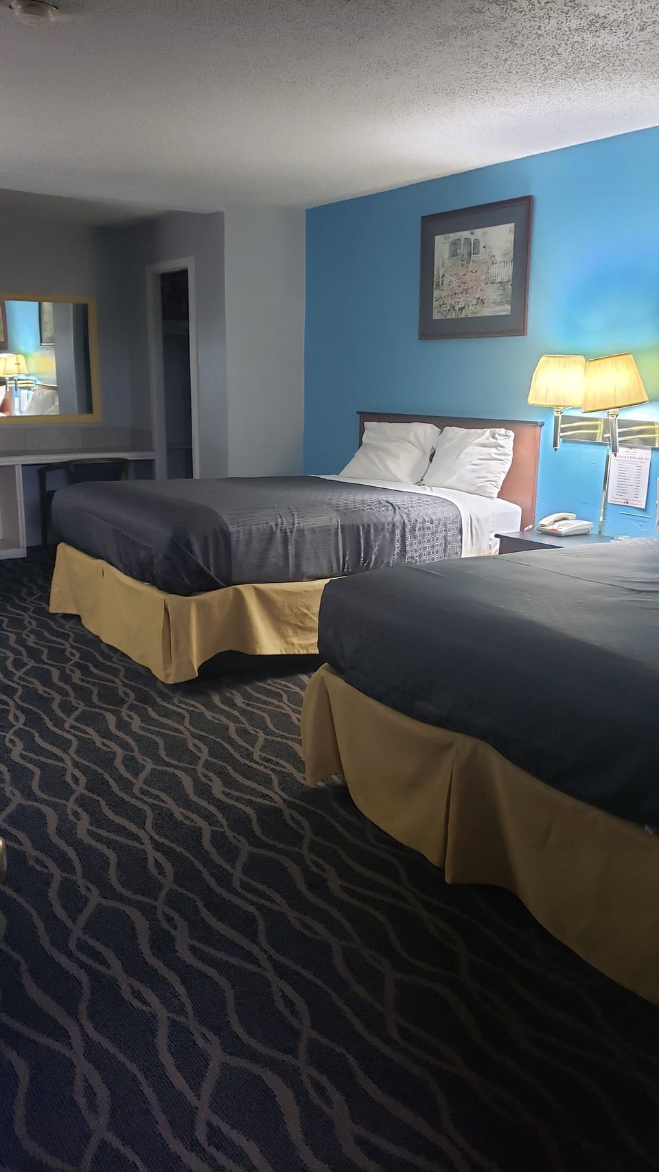 Blackout drapes, WiFi (free), bed sheets
