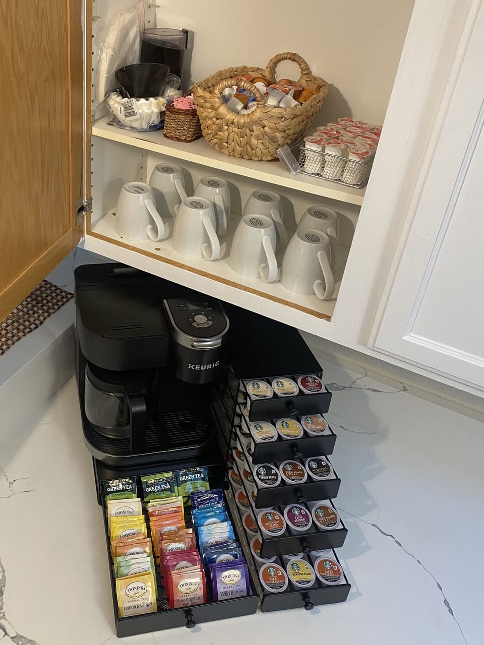 Well stocked coffee station. 