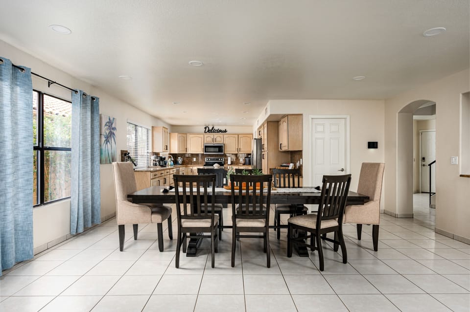 Dining and kitchen are open concept.