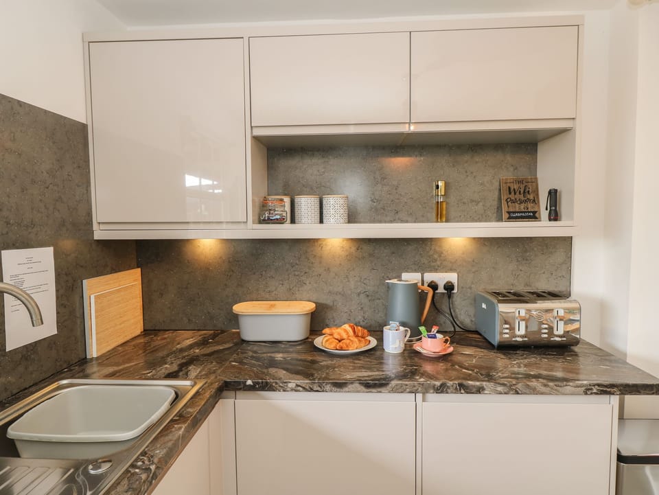 Fridge, dishwasher, electric kettle, toaster