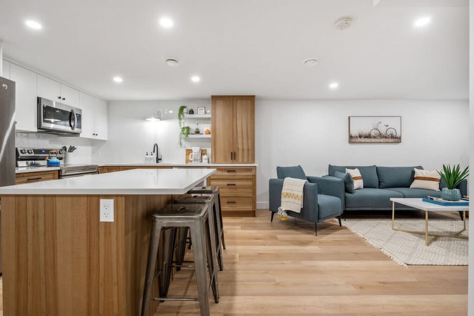 Full kitchen with a drip coffee machine, ground coffee, tea, sugar and basic condiments (ketchup, mustard and relish.)