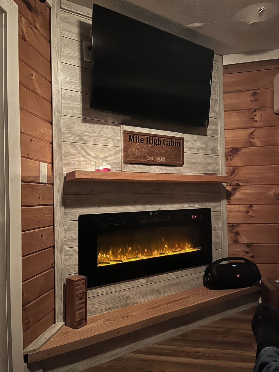 Electric Fireplace and TV in Family Room