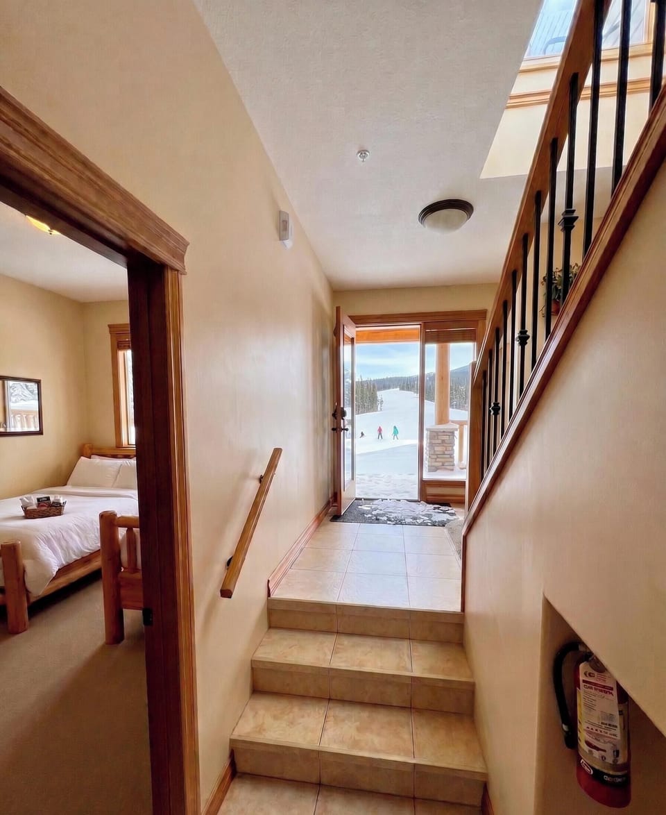 From the Main Level, walk up and out of the back door onto the "Main" run at Kimberley Alpine Resort.